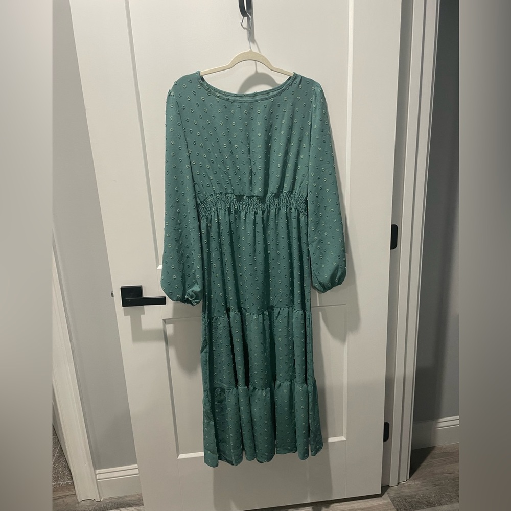 Sea foam green dot midi dress